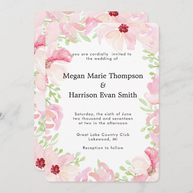 Faire-part de mariage de fleurs d'aquarelle modern (Devant / Derrière)