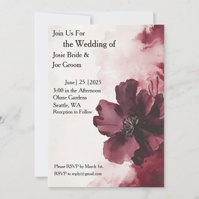 Faire-part de mariage de fleurs d'aquarelle violet (Devant)
