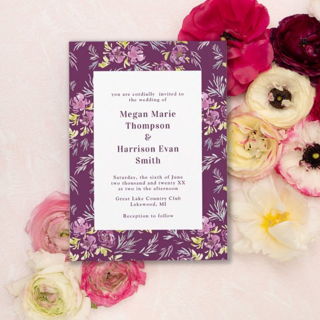 Faire-part de mariage de fleurs d'aquarelle violet (Créateur téléchargé)