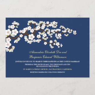 Faire-part de mariage de fleurs de cerisiers (bleu
