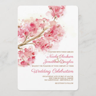 Faire-part de mariage de fleurs de cerisiers d'aqu