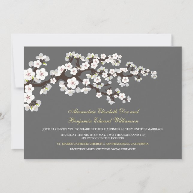 Faire-part de mariage de fleurs de cerisiers (plat (Devant)
