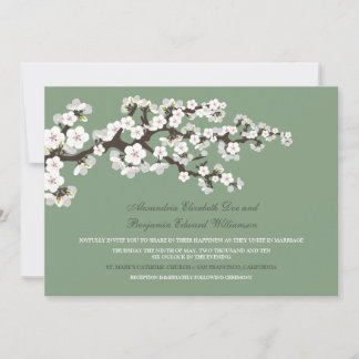 Faire-part de mariage de fleurs de cerisiers (vert