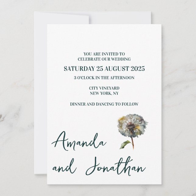 Faire-part de mariage de fleurs de champ minimalis (Devant)