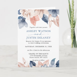 Faire-part de mariage de fleurs de denim et de flu