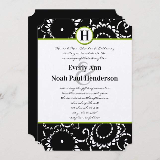 Faire-part de mariage de fleurs de soleil Damas ve (Devant / Derrière)