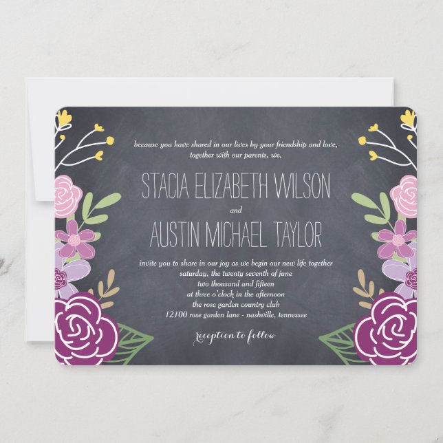 Faire-part de mariage de fleurs radiées - violet (Devant)