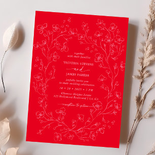 Faire-part de mariage de fleurs rouges chaudes