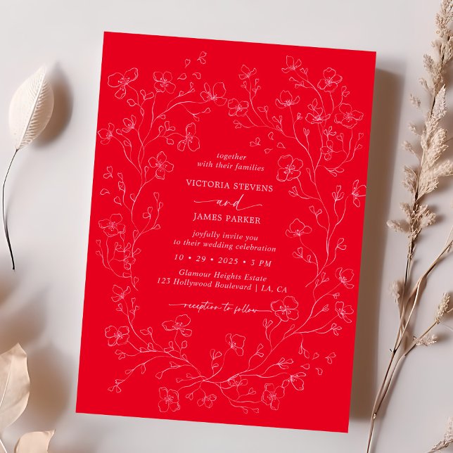 Faire-part de mariage de fleurs rouges chaudes (Créateur téléchargé)
