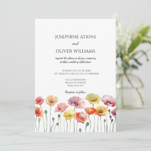Faire-part de mariage de fleurs sauvages de pavot 