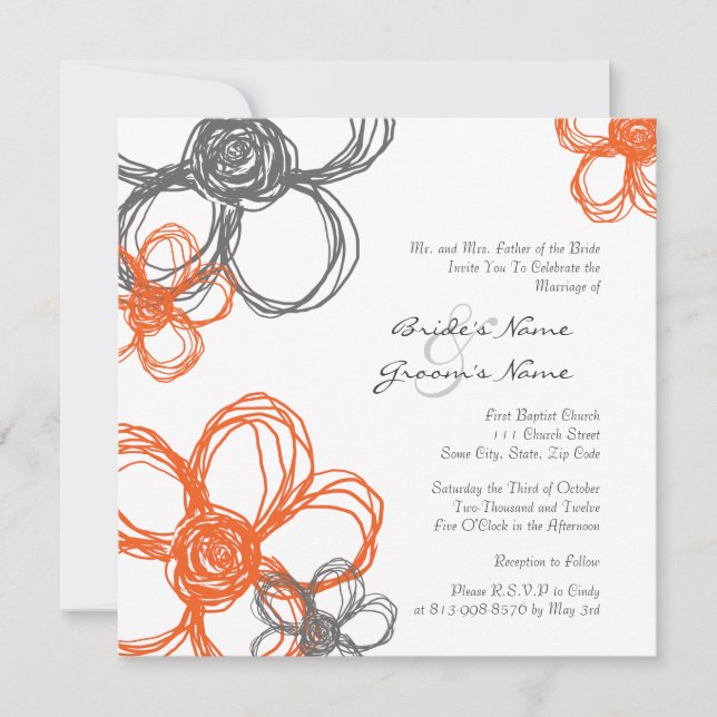 Faire-part de mariage de fleurs sauvages d'orange  (Devant)