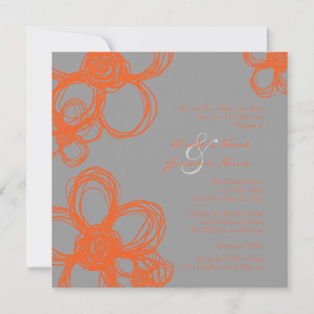 Faire-part de mariage de fleurs sauvages d'orange  (Devant)