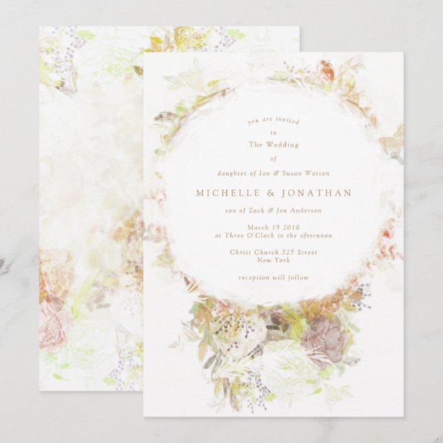 Faire-part de mariage de fleurs vertes d'automne d (Devant / Derrière)