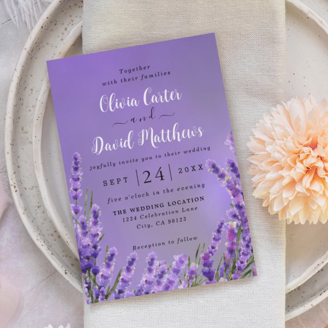 Faire-part de mariage de fleurs violettes de lavan (Créateur téléchargé)