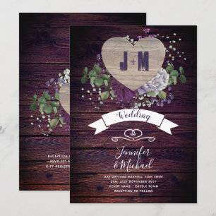 Faire-part de mariage de fleurs violettes du coeur
