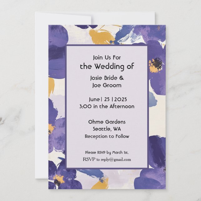 Faire-part de mariage de fleurs violettes gras (Devant)