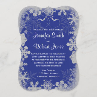 Faire-part de mariage de flocons de neige bleu et