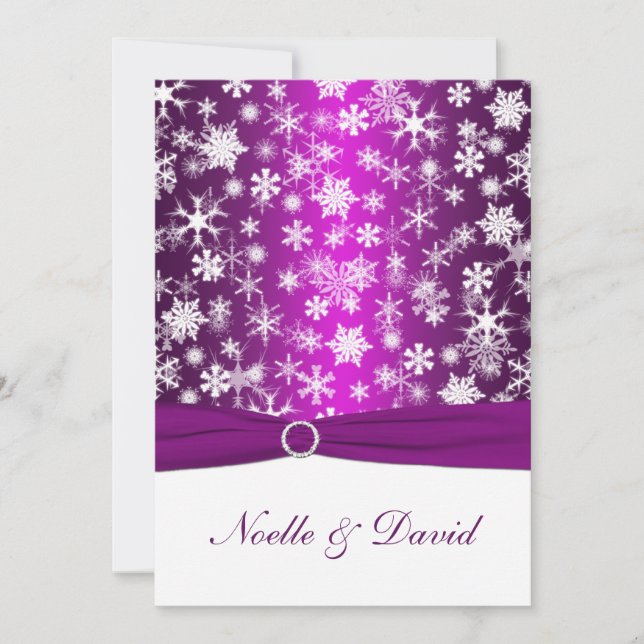 Faire-part de mariage de flocons de neige violet e (Devant)
