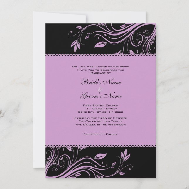 Faire-part de mariage de florions noirs et violets (Devant)