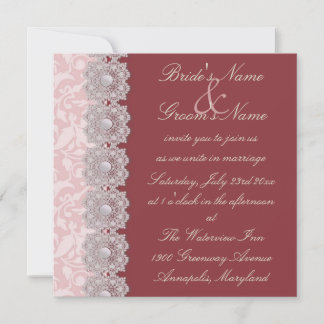 Faire-part de mariage de framboise de dentelle et