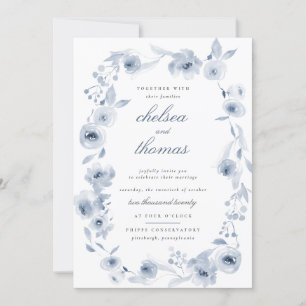 Faire-part de mariage de frontière florale bleue
