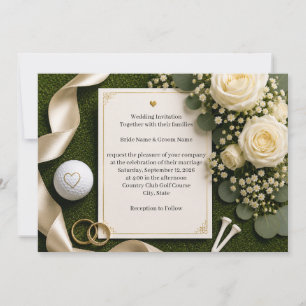Faire-part de mariage de golf avec des roses blanc