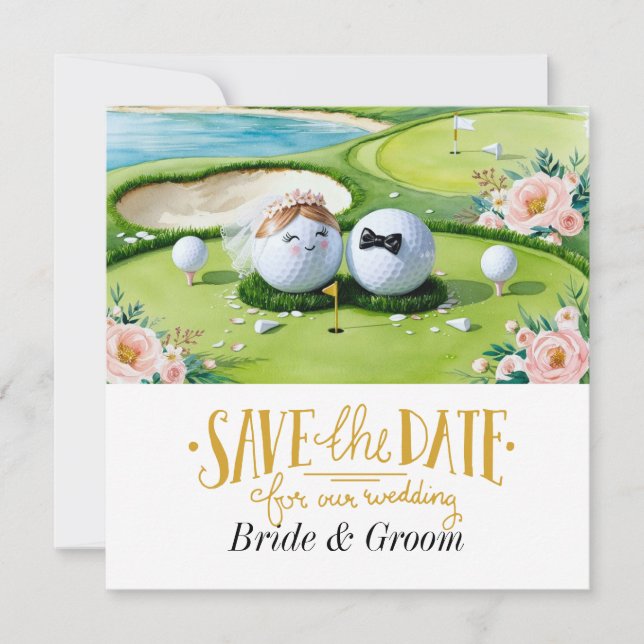 Faire-part de mariage de golfeur avec balle de gol (Devant)