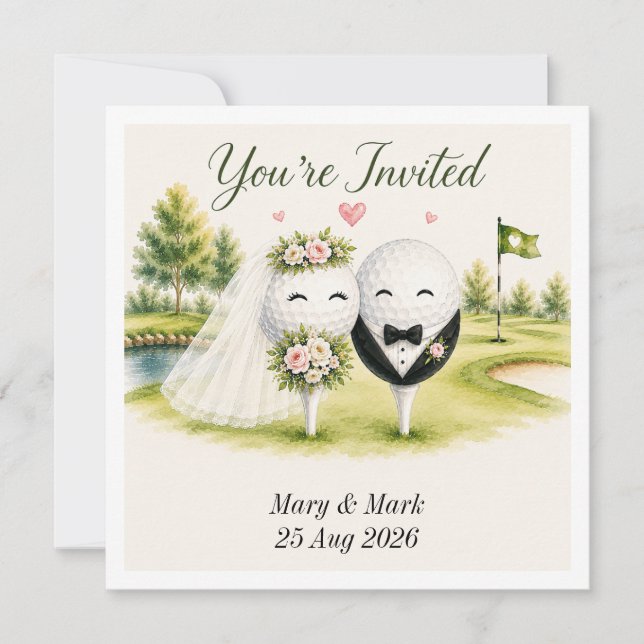 Faire-part de mariage de golfeur avec balle de gol (Devant)