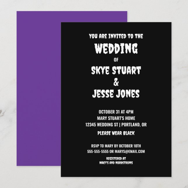 Faire-part de mariage de goth noir (Devant / Derrière)