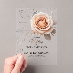 Faire-part de mariage de gouttes de rose acrylique