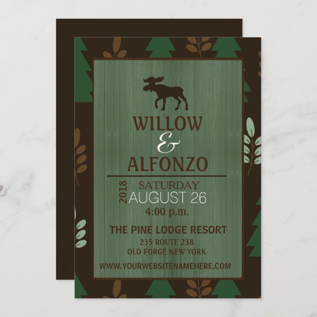 Faire-part de mariage de grain de bois d'orignal r (Devant / Derrière)