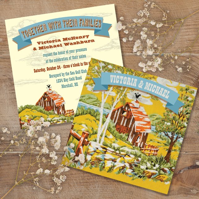 Faire-part de mariage de grange de campagne rustiq (Créateur téléchargé)