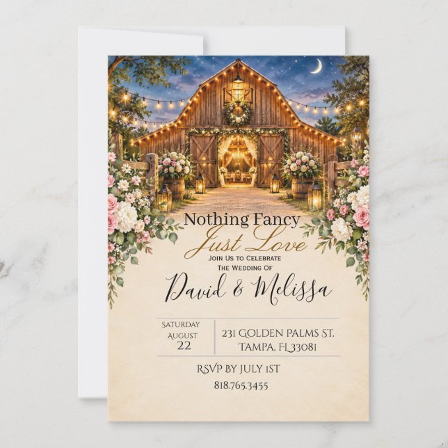 Faire-part de mariage de grange rustique (Devant)