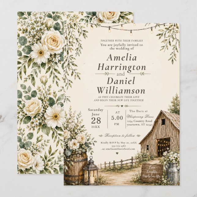 Faire-part de mariage de grange rustique (Devant / Derrière)