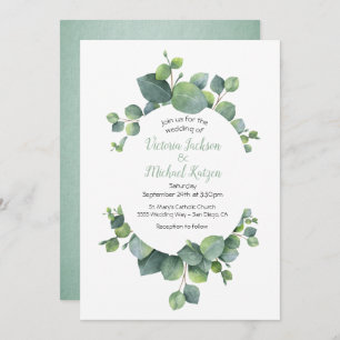 Faire-part de mariage de guirlande d'eucalyptus