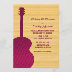 Faire-part de mariage de guitare de pays rose