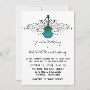 Faire-part de mariage de guitare turquoise Swirls