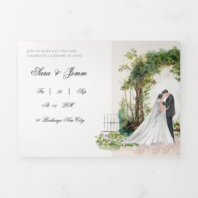 Faire-part de mariage de jardin à l'aquarelle roma (Page de couverture)