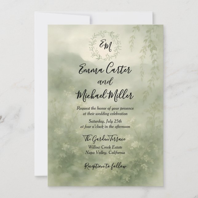 Faire-part de mariage de jardin aquarelle botaniqu (Devant)