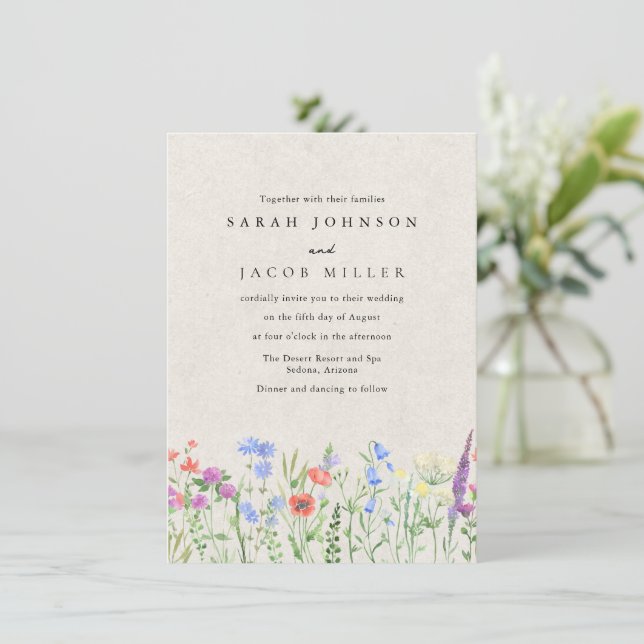 Faire-part de mariage de jardin bohème aux fleurs  (Debout devant)