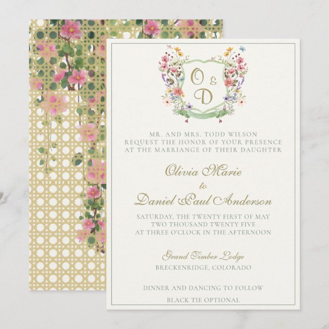 Faire-part de mariage de jardin de fleurs sauvages (Devant / Derrière)