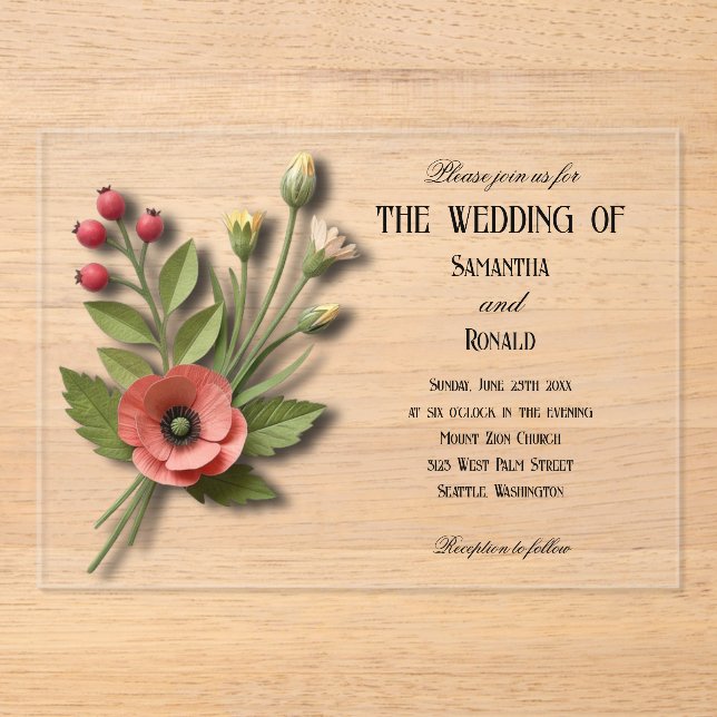 Faire-part de mariage de jardin de fleurs sauvages (Recto)