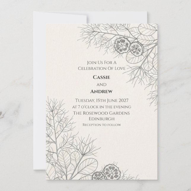 Faire-part de mariage de jardin en Chinoiserie ble (Devant)