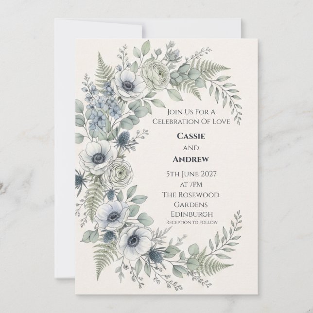 Faire-part de mariage de jardin en Chinoiserie ble (Devant)