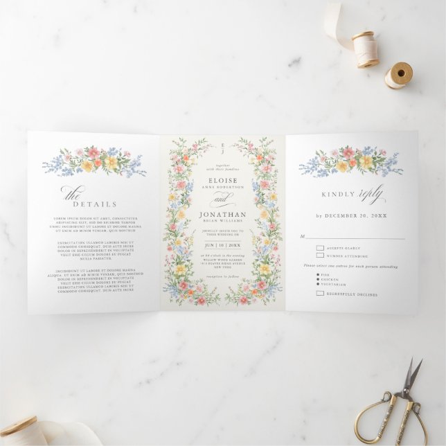 Faire-part de mariage de jardin orné de pastel dou (Intérieur)