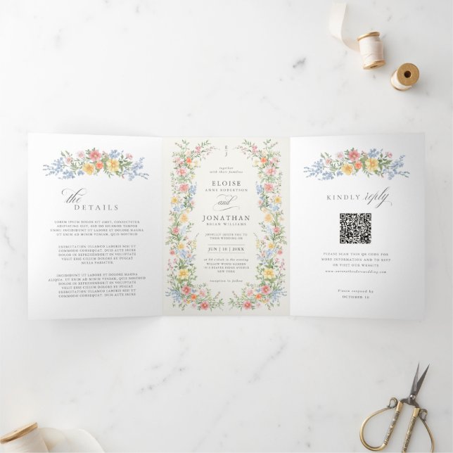 Faire-part de mariage de jardin orné pastel doux   (Intérieur)