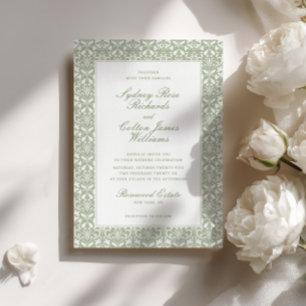 Faire-part de mariage de jardin vintage vert sauge