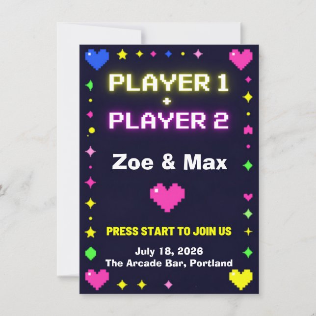 Faire-part de mariage de jeu vidéo rétro Joueur 1  (Devant)