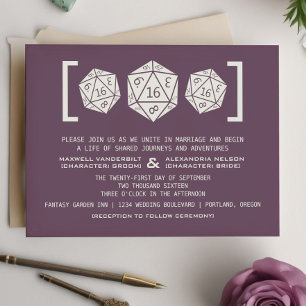 Faire-part de mariage de joueur de dés D20 violet