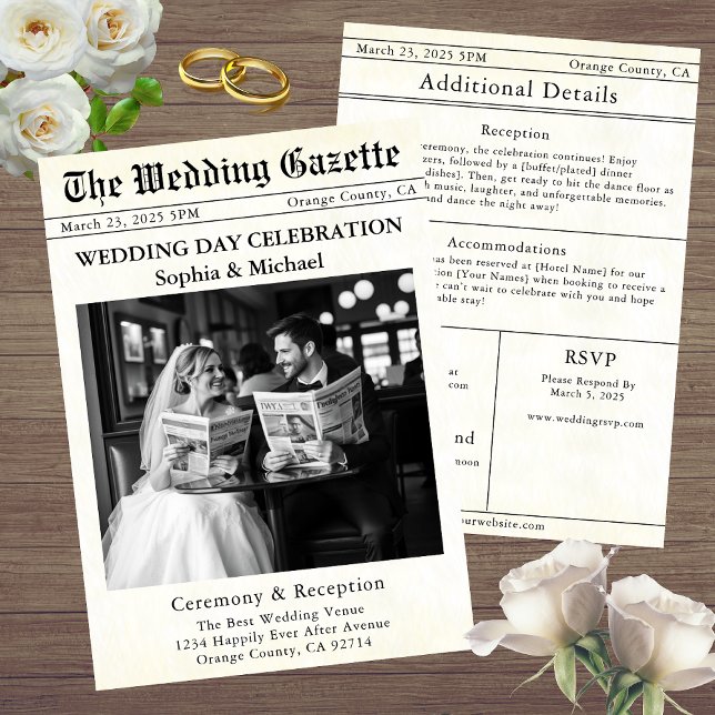 Faire-part de mariage de journal (Newspaper Wedding Invitation The Wedding Gazette)